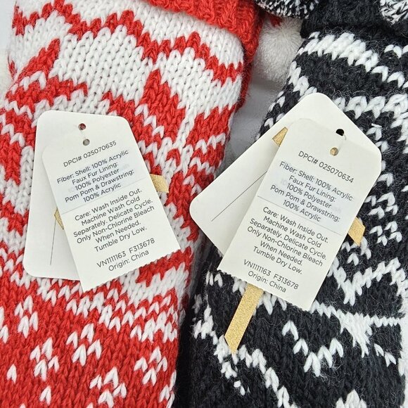 Joy Knit Sherpa Lined Slipper Sock Set Christmas Lounge Grippers Red Snow Black - Picture 11 of 13